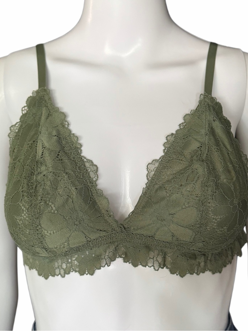 Aerie Lace Bralette Womens L Green Olive Triangle Bra Adjustable Straps